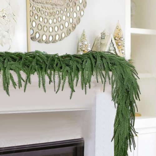 2PCS 9FT Christmas Norfolk Pine Garland, Real Touch Greenery Garland - image 4