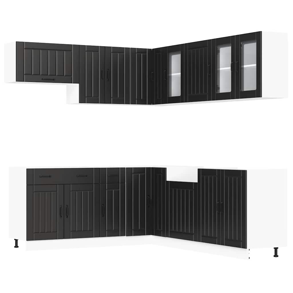 Ensemble de 11 meubles de cuisine Lucca en bois noir avec aménagement de cuisine et modules de cuisine pour un espace de rangement optimisé