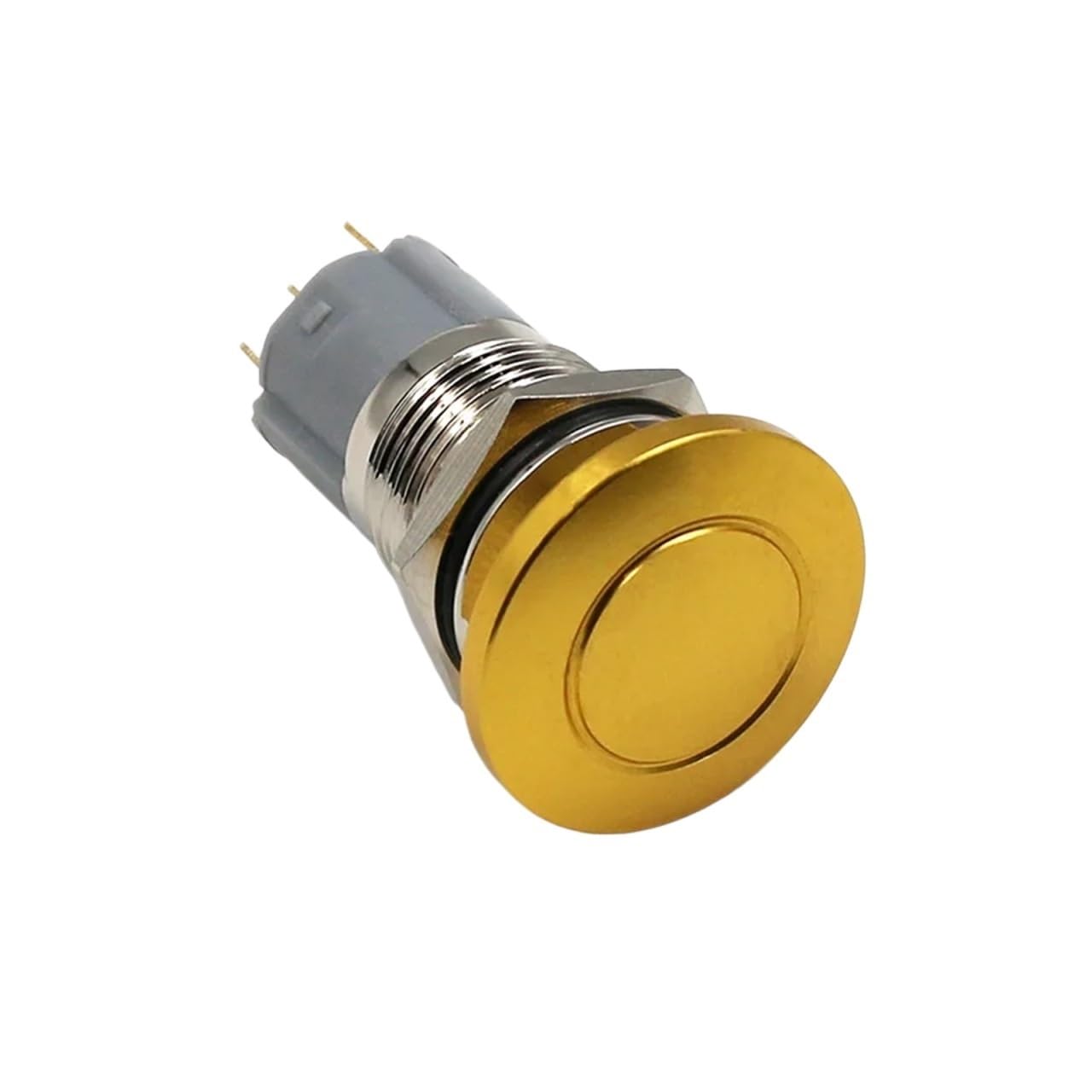 Interrupteur metal etanche 16mm jaune a tete champignon et fixation
