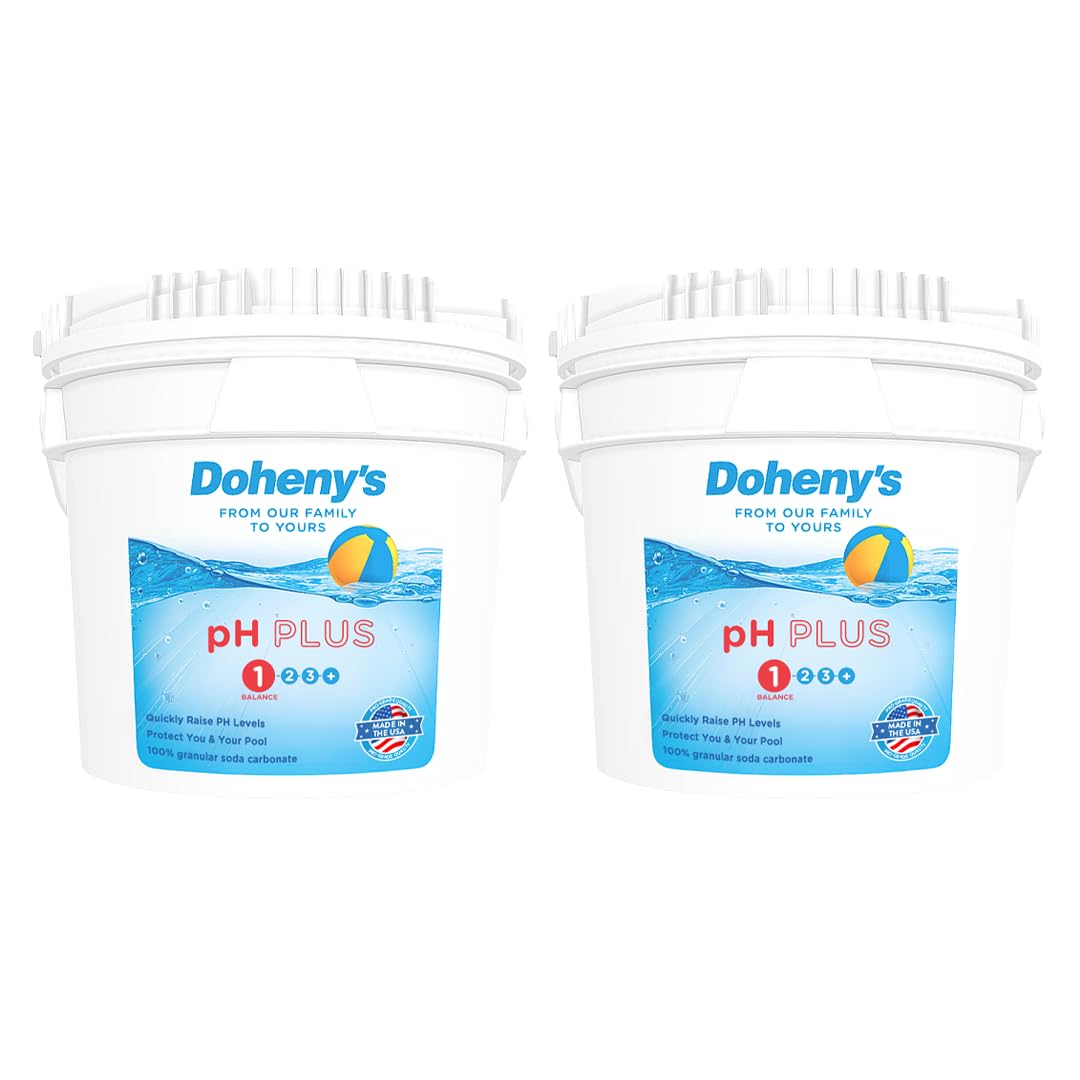 Doheny's pH Plus | Raise Your Swimming Pool pH Level | Pro-Grade Granular Soda Ash (Sodium Carbonate) | Proper pH Levels Protect Equipment &amp; Prevent Eye and Skin Irritation | 50 LB (2 x 25 LB Buckets)