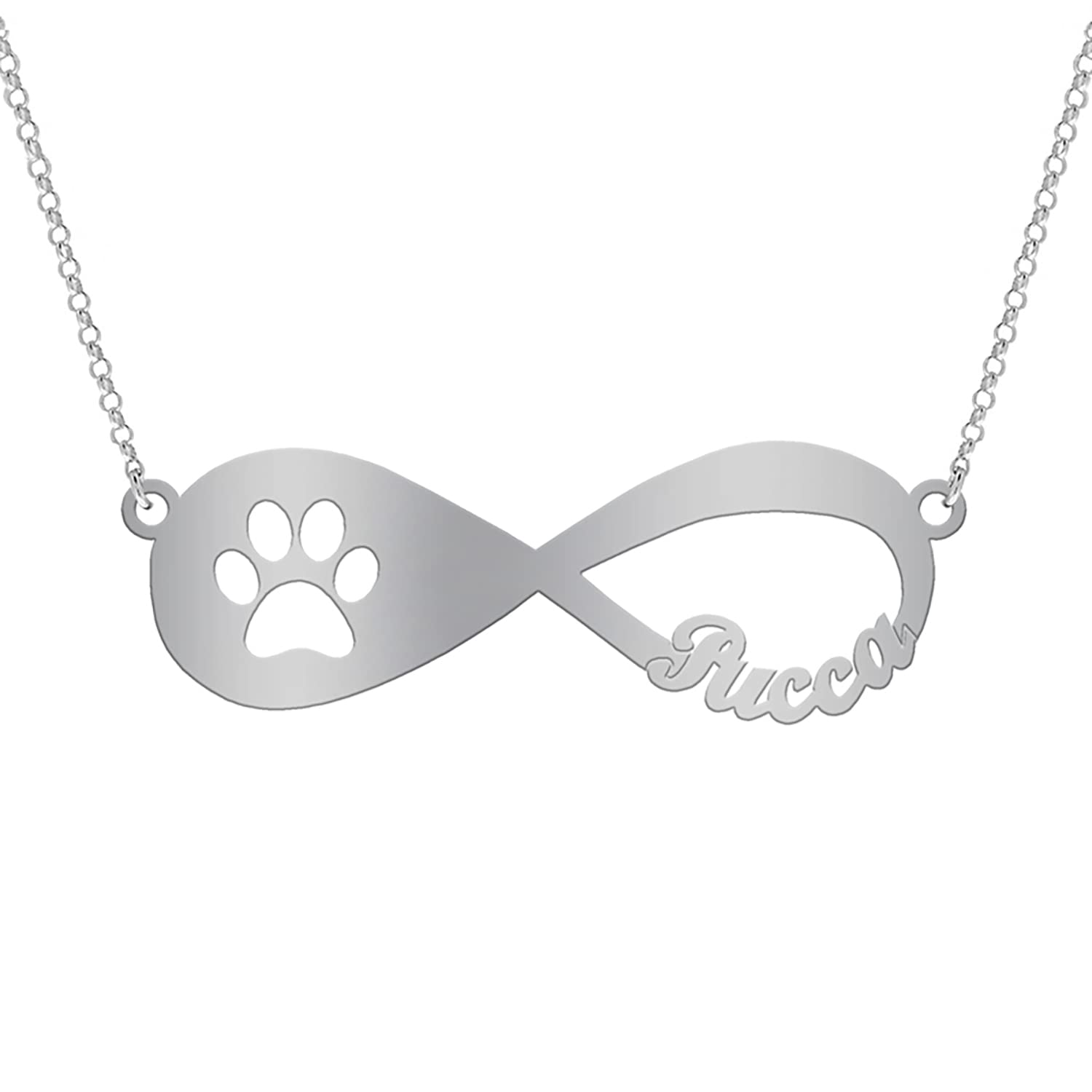 Collar Infinito Plata Personalizado con Nombre y Huella de Perro - Colgante con Pisada de Mascota para Niña Mujer Pareja Amiga