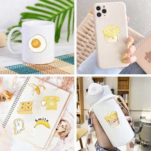 Aesthetic Yellow Stickers for Water Bottle,50pcs Cute Aesthetic Stickers for Kids Girls Teens,Waterproof Vinyl Decals for Laptop Journal Scrapbooking Party Favors(Yellow)