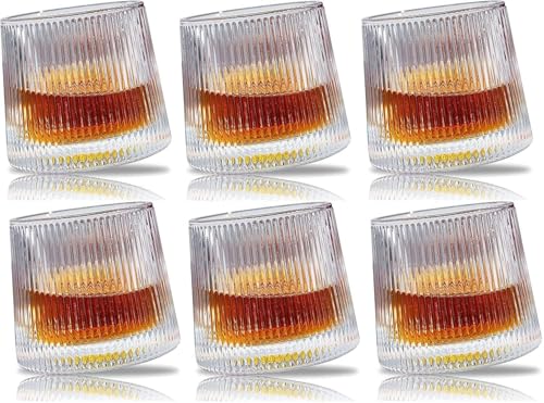 Image of 360 Rotating Whiskey Glass - Set of 6, 170ml, Spinning Crystal Tumbler for Whiskey, Bourbon, Scotch & Cocktails - Elegant Barware Gift (6, Rotating Line)