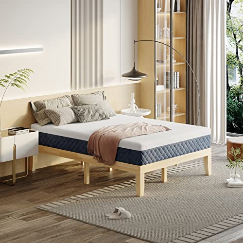Komfott 14 Inches Wood Platform Bed Frame Twin Size, Solid Wood Mattress Foundation With Rubber Wood Frame, Strong Poplar Wood Slat Support, No Box Spring Needed, Bed Frame (Natural) #TOP1
