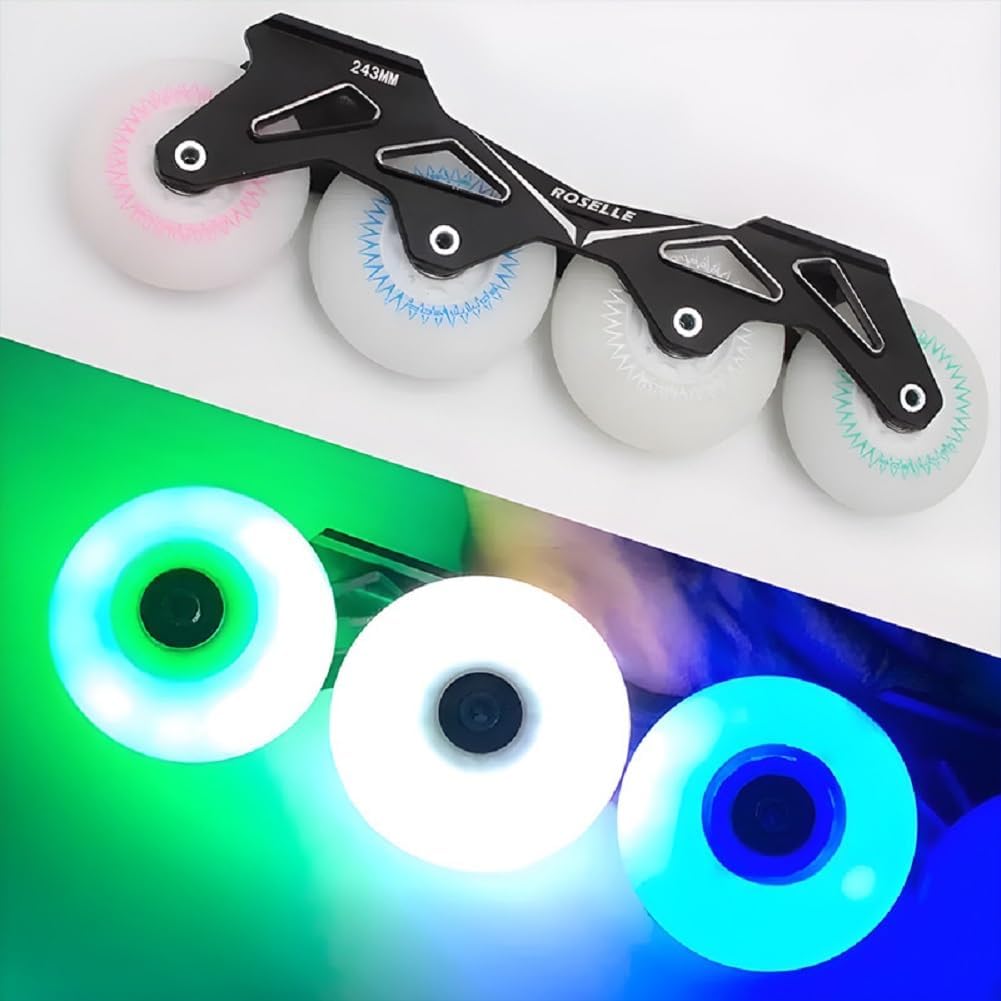 Genérico Ruedas de Repuesto para Patines en Línea Exterior Interior Patines para Adultos (72/76/80 mm, 90 A, 8 Ruedas, 16 Rodamientos, Luces Led, Blanco, 80 mm)