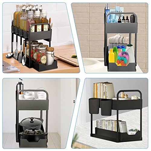 Scaffale Sottolavello Portaoggetti Sotto Lavandino da Cucina HILEYOLLA Organizzatore Sotto Lavabo Mobiletto da Bagno Ripiano Sotto il Lavandino a 2 Ripiani per Cosmetici, Spezie, Trucco (Nero) - Image 6