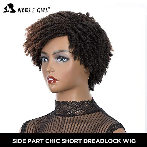 Noble Girl Short Dreadlock Wig Kinky Twist Braided Wigs For Black Women Synthetic Afro Faux Locs Wigs For Daily Party (Ombre Brown) #TOP2