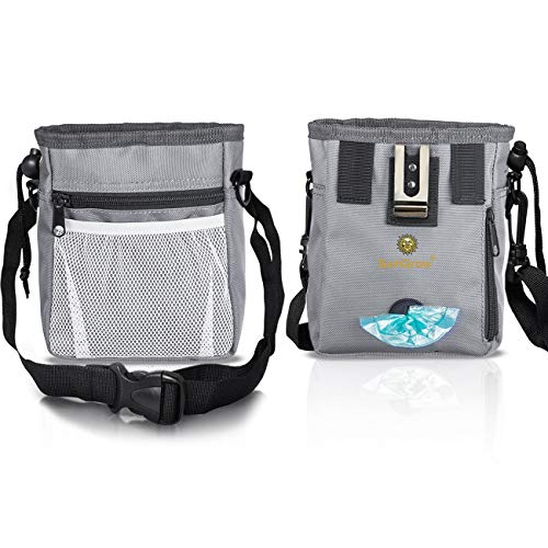 SunGrow Dog, Ferret & Parrot Training Pouch, Training Bag for Treats, Kibbles, Toys & Accessories, Gray, Multiwear and Weather-Proof, 1 Pouch with Adjustable Shoulder Strap and Waist Belt