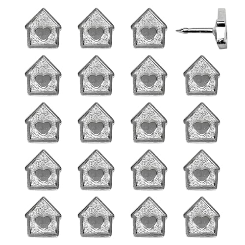 Image of Mini House Push Pins - Silver House Pins - for Cork Board, Maps, or Lapel Pin Use - Designed in USA - Set of 20