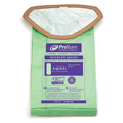 Proteam 107314 Vacum Bags, Commercial-Grade SuperCoach Pro 6 Vacuum Bag Filters Trap Dangerous Spores (10/pk) Cover