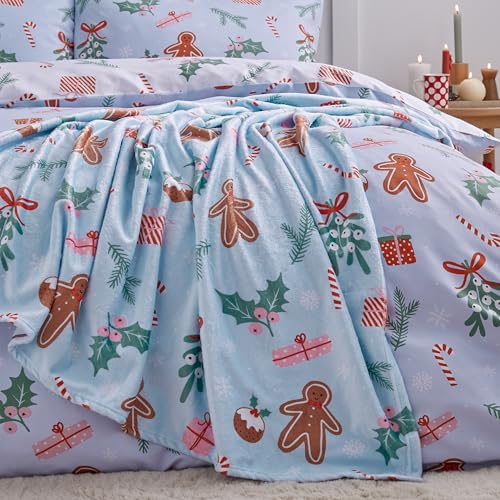Catherine Lansfield Christmas Gingerbread Cosy Fleece, 130x170 cm, Blanket Throw, Blue