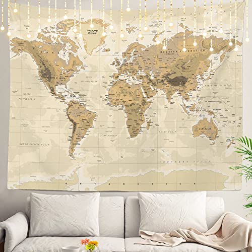 Shrahala APOF7TTO-15-TT-220927MG Vintage Map Wall Tapestry, Canada Physical World Map Ocean Mediterranean Wall Hanging Large Tapestry Decoration Polyester Fiber White Hem Around cover