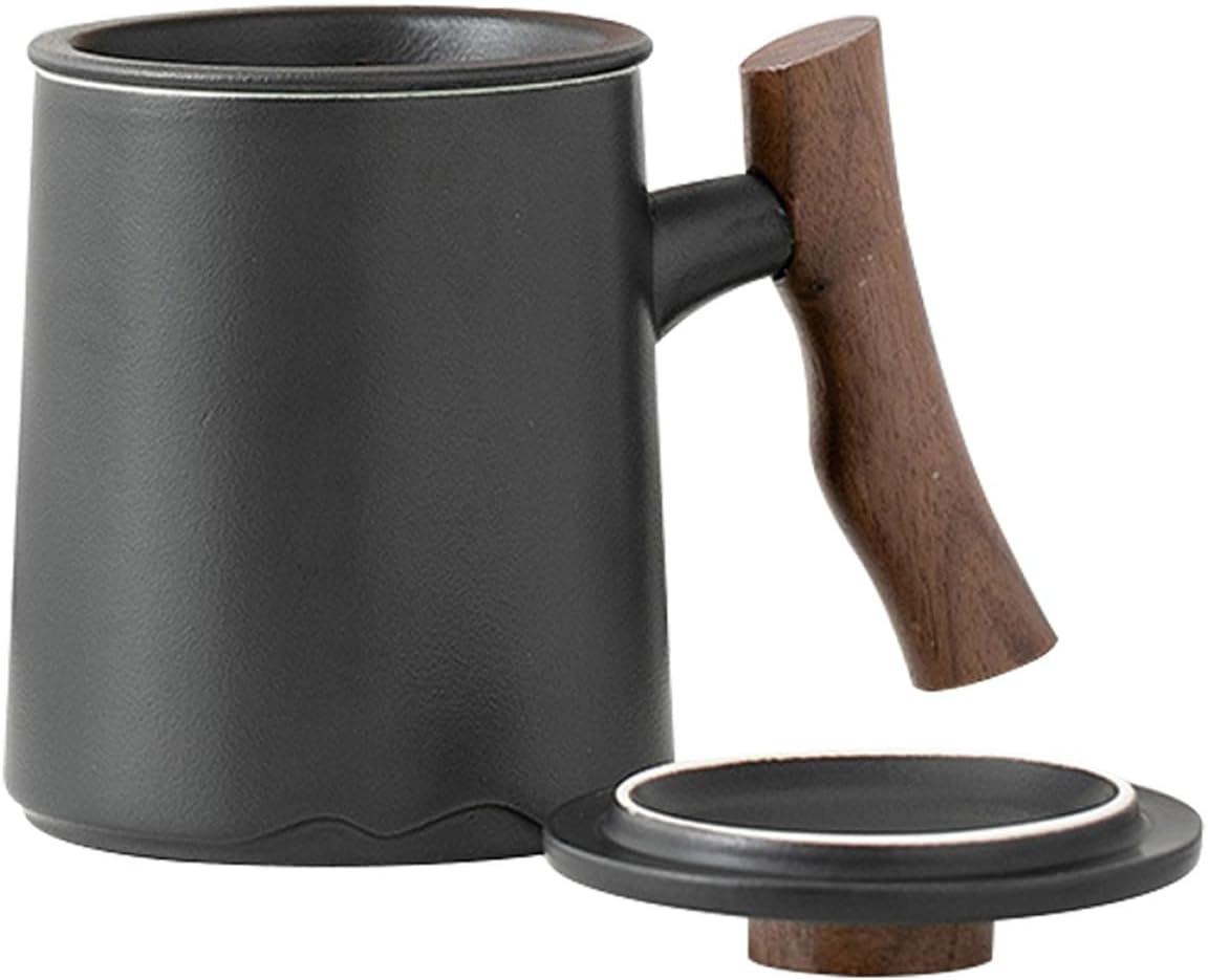 Ceramic Tea Mug with Filter Large Capacity Drinking Cup for Coffee and Tea Sleek Black Porcelain Cup with Easy-clean Strainer Stylish Household Gift for Men