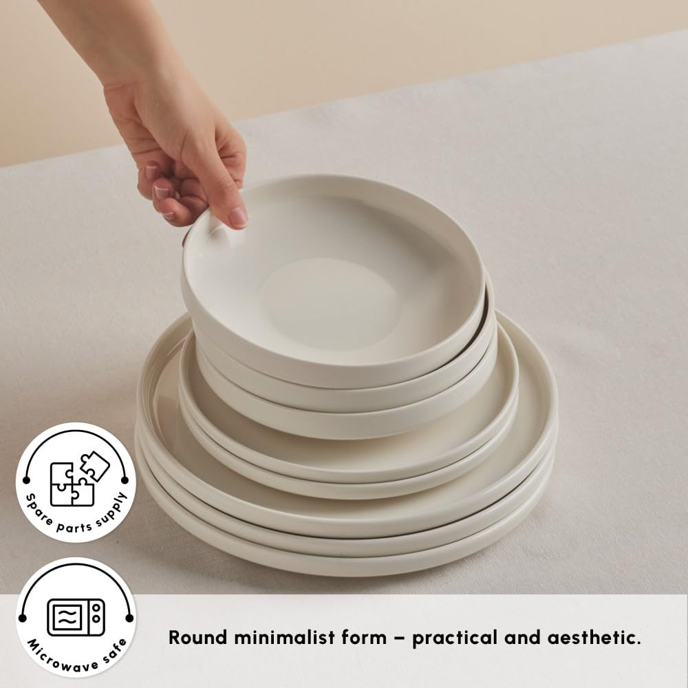 Karaca Stream Bone Felix XL - Vajilla de 18 piezas para 6 personas, elegante vajilla de porcelana de hueso, diseño moderno, apto para microondas y lavavajillas