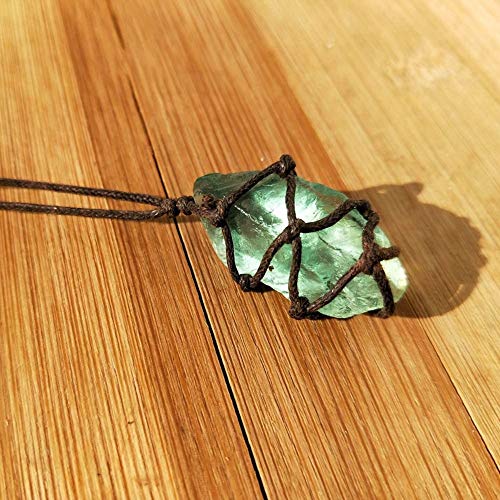 Aitelei 1Pc Natural Raw Blue-Green Fluorite Crystal Pendant Necklace Reiki Chakra Healing Pendant Treatment Stone With Hand-Woven Rope In Random Color #TOP4