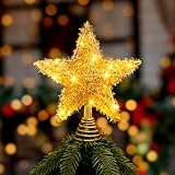 Estrella Arbol De Navidad con Luz 25 * 20cm Estrella Superior De áRbol De Navidad Metal Estrella De Navidad, Punta del Decoracion Arbol Navidad, Tapa De áRbol De Nieve con Pentagrama Iluminado (Oro)