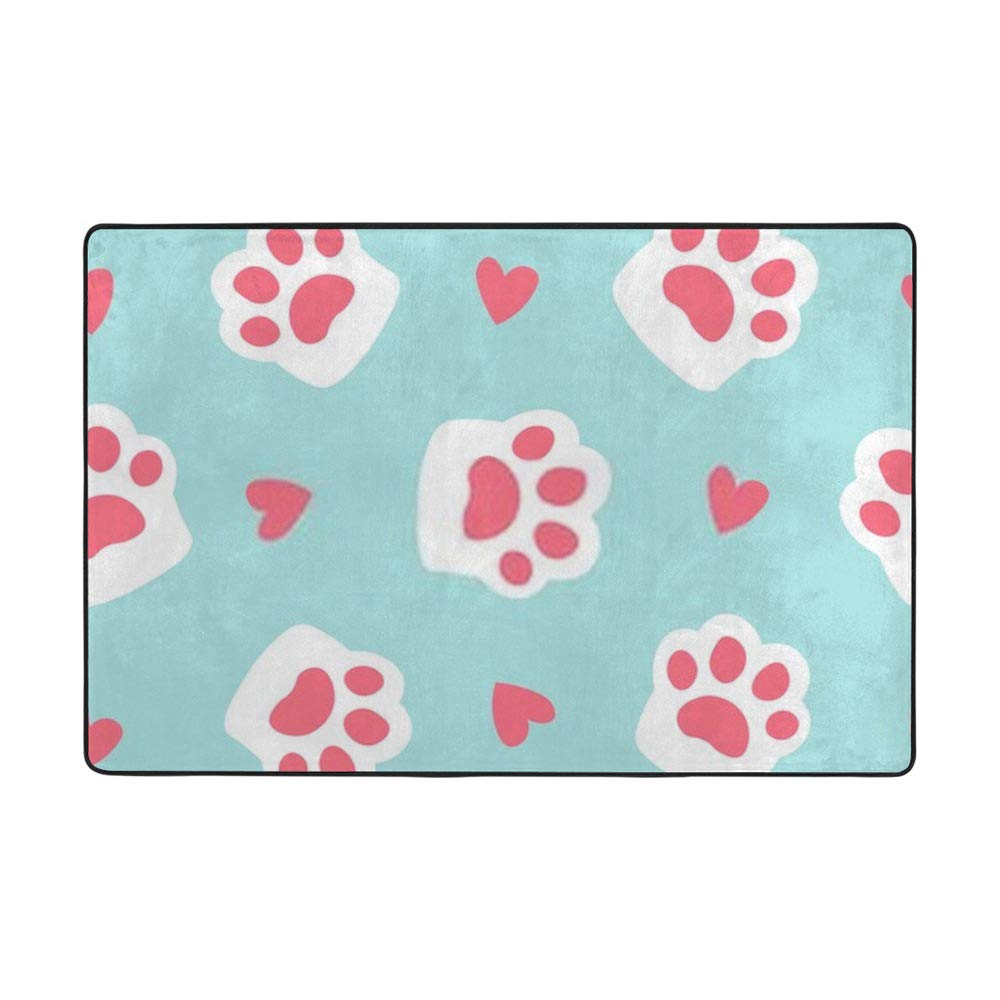 Grand tapis motif pattes de chat bleu Ruchen en velours corail 160x122cm