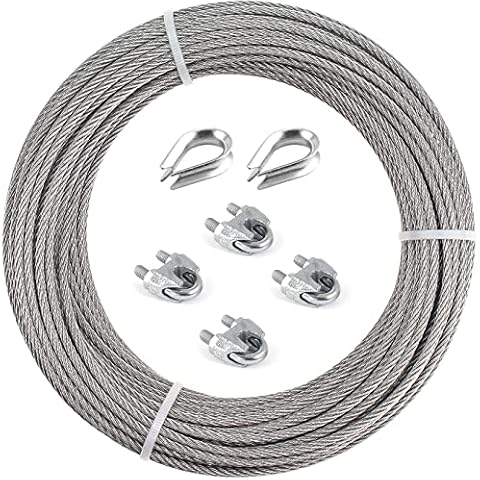 GZFTMKOBNS 10M Steel Wire Rope Galvanised 3mm /Garden Wire/Picture Wire Strand: 6x7 + 4 clips + 2 thimbles (10m) Cover