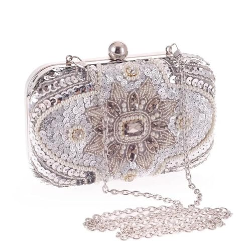 Pochette de soirée strass motif fleurs perlées mariage et dîner