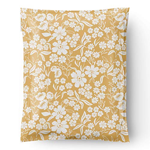 10x13 Poly Mailer Envelopes 100 Pcs Medium-Sized Colored Designer Shipping Bags For Clothing Cute Mailers Unpadded Self-Sealing Packaging Recyclable Eco-Friendly (Yellow Floral) Mini Wander