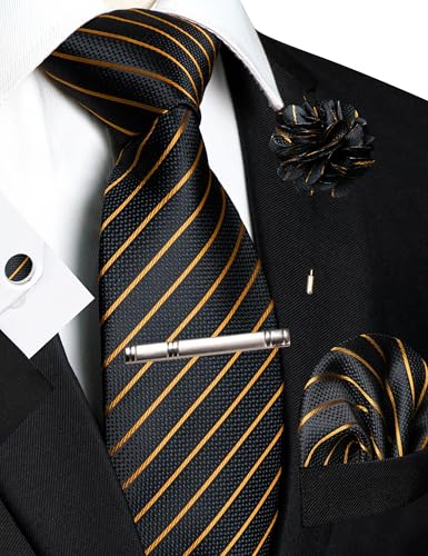 Image of JEMYGINS Mens Tie and Pocket Square,Lapel Pin,Cufflinks,Tie Clip Sets with Gift Box 5PCS