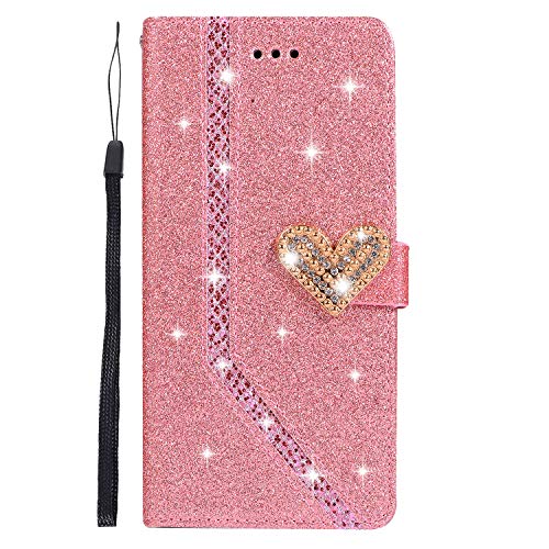 Preisvergleich Produktbild Homikon PU Leder Hülle Schön Glänzend Glitzer Diamant Liebe Schutzhülle Brieftasche Lederhülle Bookstyle Lanyard Handyhülle Magnetverschluss Tasche Kompatibel mit Samsung Galaxy A5 2016 - Rosa
