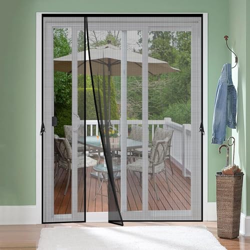 Reversible Left Right Side Opening Fiberglass Magnetic Screen Door, Fit Door Size 60x80in,Heavy Duty Fiberglass Screen Door Mesh for Front, Patio Sliding Door, French Bug Door Screen Magnetic Closure