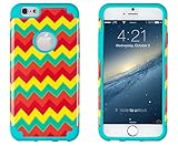 iPhone 6, DandyCase 2in1 Hybrid High Impact Hard Aqua Orange Red Yellow Chevron Pattern + Silicone Case Cover for Apple iPhone 6 (4.7