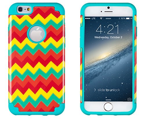 iPhone 6, DandyCase 2in1 Hybrid High Impact Hard Aqua Orange Red Yellow Chevron Pattern + Silicone Case Cover for Apple iPhone 6 (4.7
