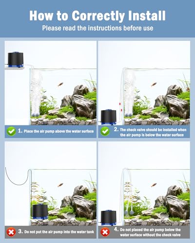 AQQA Aquarium Luftpumpe, 920L/H Sauerstoffpumpe Aquarium- Ausreichend Sauerstoffzufuhr, Ultra-leiser Betrieb, 2 Einstellbare Luftauslässe für Aquarien bis zu 1200L (10W)