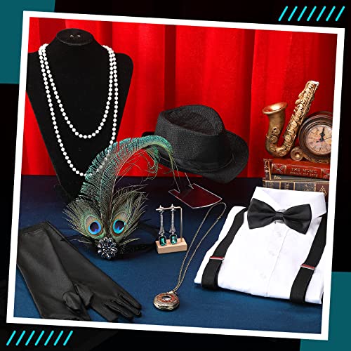 2 Sets 1920S Flapper Accessories For Women And Men Roaring 20S Gatsby Costume Accessories Feather Headband Gangster Hat (Black, Green, Classic Style) #TOP1