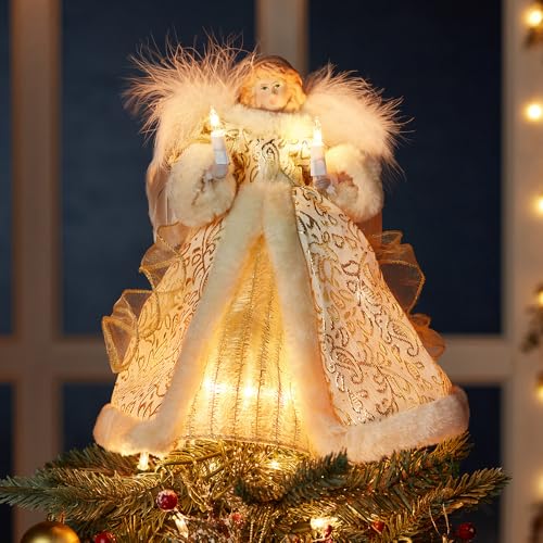 Kurt Adler UL 10-Light Angel Treetop Figurine, 10-Inch, Ivory and Gold