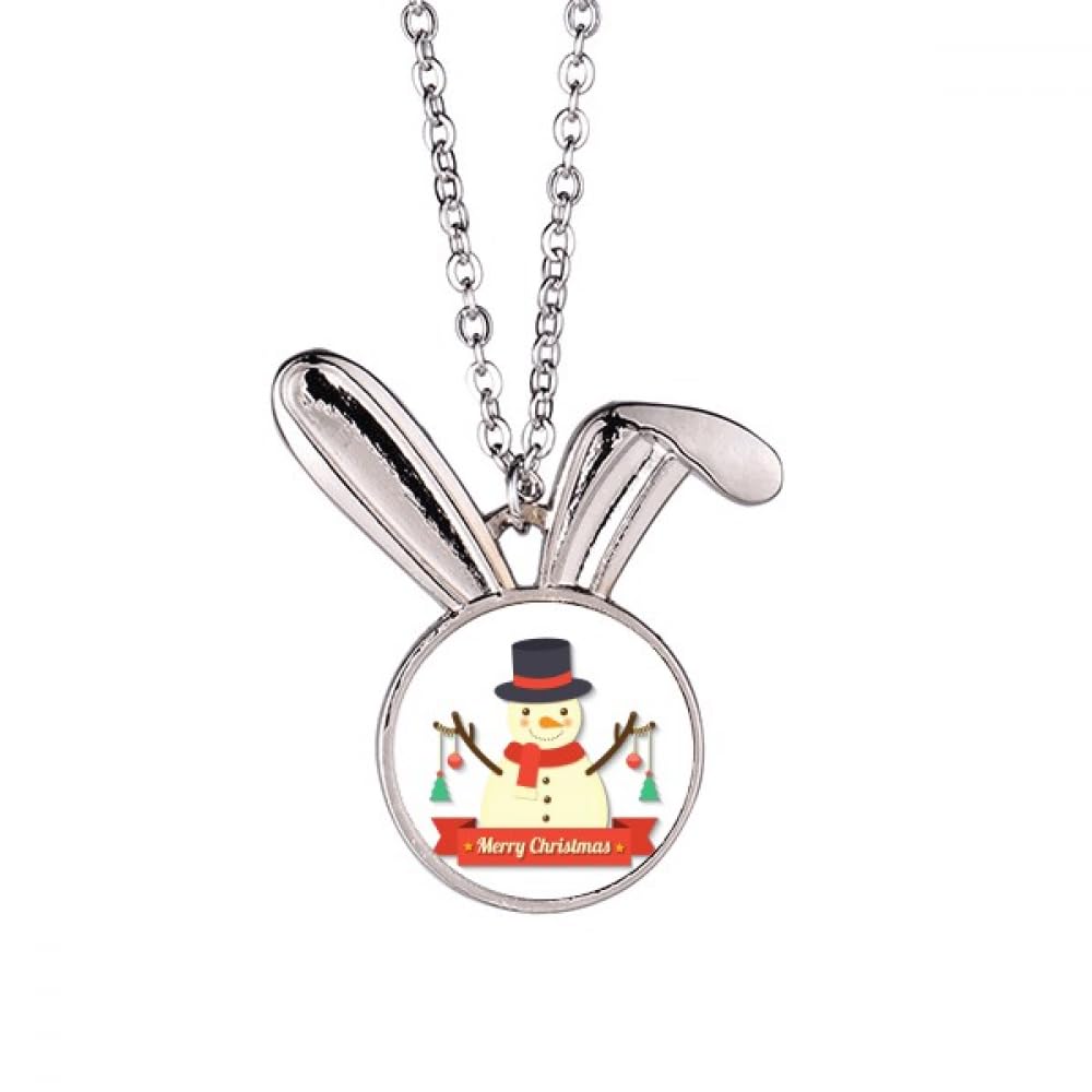 Collier bonhomme de neige et lapin avec pendentif illustré en émail