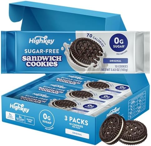 HighKey Sugar Free Sandwich Cookies - Low Calorie, Keto-Friendly Snack With Zero Sugar and Gluten Free - 30 Count
