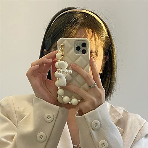 Lmeil Stylish Plaid Pearl Dog Pendant Bracelet Chain Phone Case For Iphone 13 12 11 14 Pro Max Xr Xs X 7 8 Plus Shockproof Soft Cover,White,For Iphone 8 #TOP1