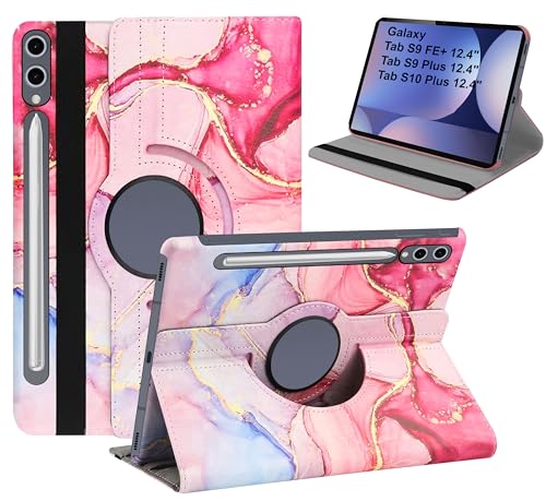 Image of TGK Rotating Flip Cover for Samsung Galaxy Tab S9 FE+ /S9 Plus /S10+ 12.4 inch Case Printed (Pink Marble)