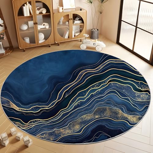 Tapete redondo de 6 ft azul marmolado antideslizante lavable miniatura 3