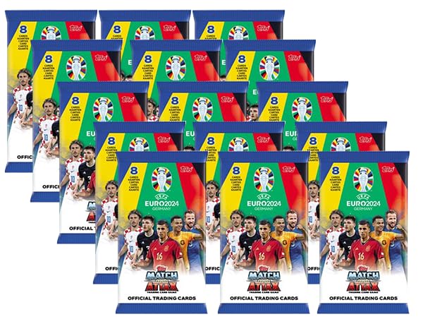 Topps UEFA Euro 2024 Germany Match Attax Trading Cards – 15 x Booster por 8 tarjetas comerciales