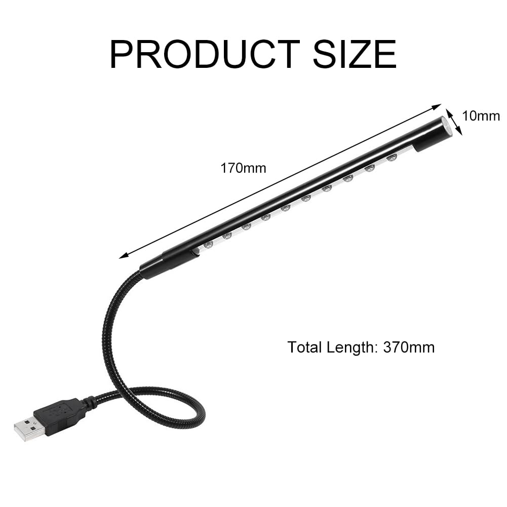 Cerioll Lampada LED USB Flessibile, 1 Pezzi Lampada LED USB Per Tastiera Computer, Luce da Lettura, Collo D'Oca Flessibile, Per Tastiera per Computer Portatile (Nero)