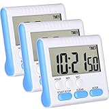 Mudder 3 Pack 24 Hours Magnetic Kitchen Timers with Digital Classroom Timers for Teachers Kids Alarm Clock Timer, Loud Alarm and Big Screen (Blue)