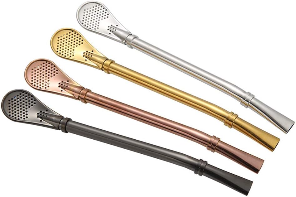 1pcs Metal Straw Stainless Steel Reusable Bombilla Filter Yerba Mate Tea Drinking Straw Spoon for Smoothie, Milkshake and Hot Drinks