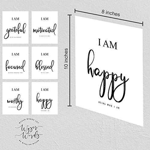 Inspirational Wall Art - Motivational Wall Art - Office & Bedroom Wall Decor - Positive Quotes & Sayings - Daily Affirmations For Men, Women & Kids - Black & White Poster Prints (8X10, Set Of 6, No Frame) #TOP5