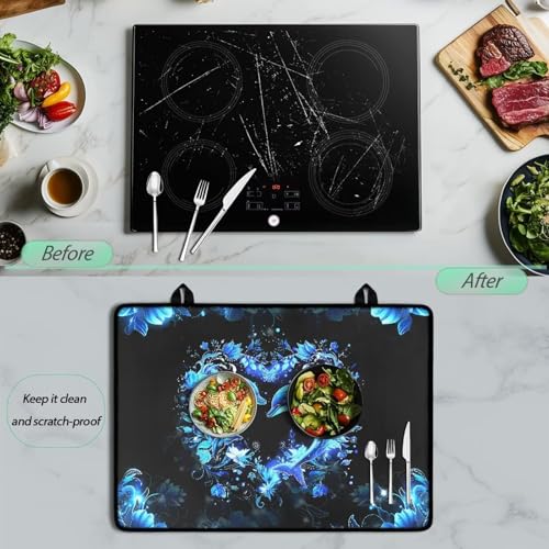 Image of Dolphin Heart Stove Cover 30 inchx21 inch Heat Resistant Multi-Functional Counter Protector Non-slip Waterproof Mat for Glass Stovetop Protector Easy to Clean