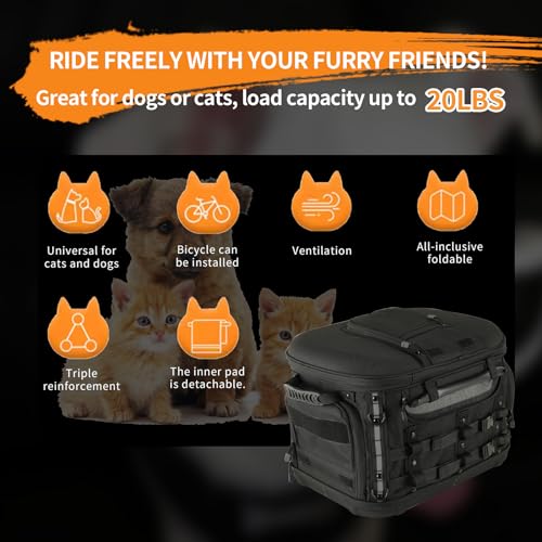UALLIN Motorcycle Dog Cat Carrier, Portable Pet Carrier Weather-Proof Pet Crate Travel Luggage Bags for Harley Road Street Glide CVO Road King Touring Trike Can Am w/Luggage Rack 20lb Pet (Black) - Thumbnail 7