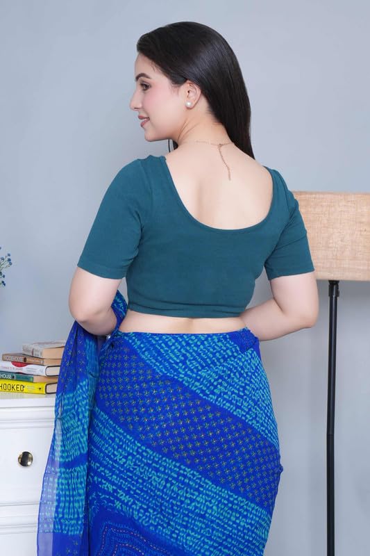 Image of Mlada V-Neck Stretchable Saree Blouse Top for Women | Slim Fit Short Sleeves Solid Cotton Blouses | Readymade Saree Blouses for Women Festive & Ethnic | Blouse Crop Top