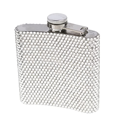 Fashion 6Oz Crystal Hip Flask,304 Stainless Steel Rhinestone Liquor Bottle,Portable Clear Blingbling Wine Flask(1 Set-Clear) #TOP2
