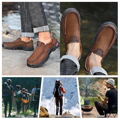 Men's Leather Casual Slip on Loafers Breathable Driving Shoes, Non Slip Waterproof Sneakers Extra Wide Comfortable Walking Shoes for Men 5