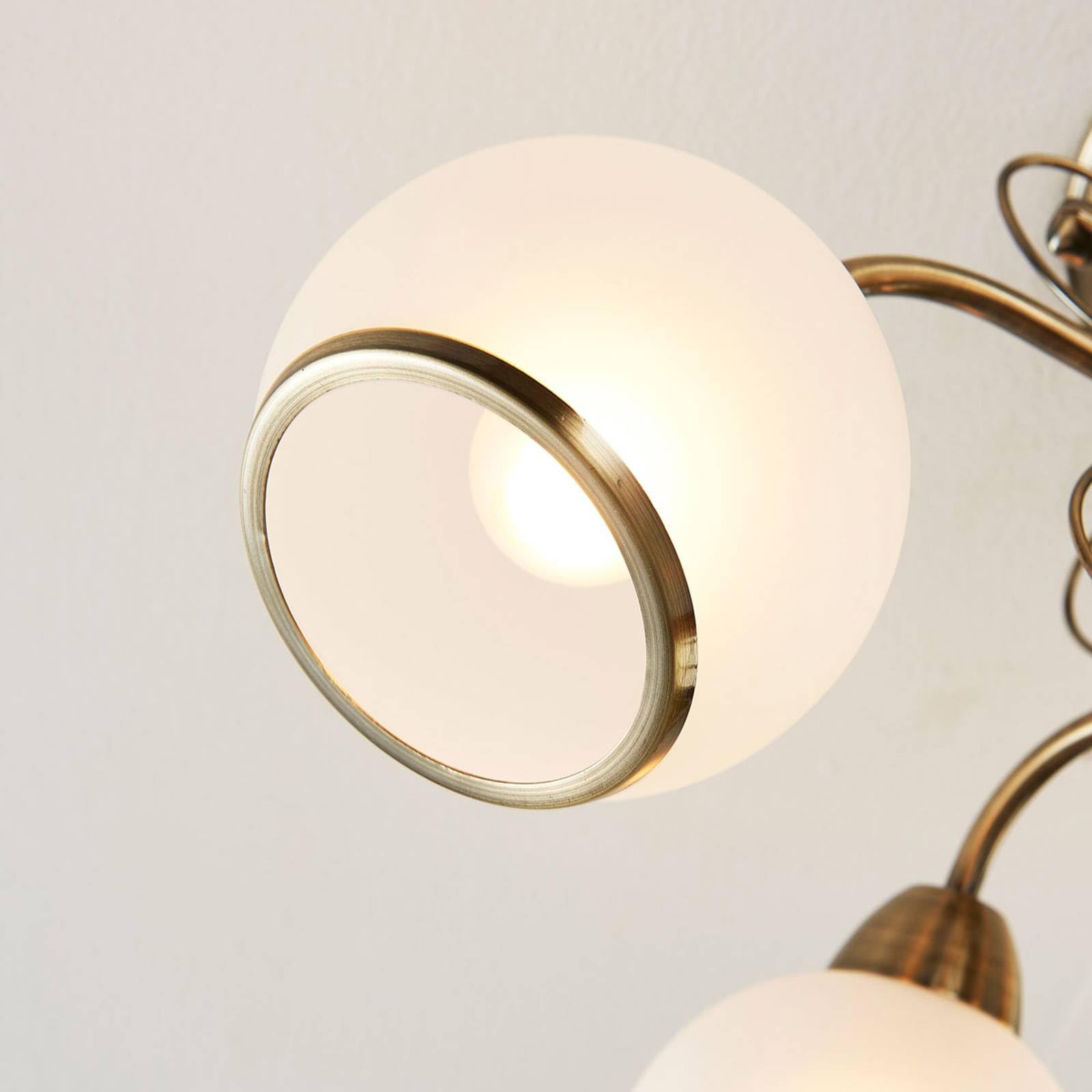 Lindby Plafoniera 5 Luci Sfere in Vetro Ø 59 cm, Lampadario Soggiorno Ottone Anticato 5x E14 Lampada da Soffitto Camera Letto Sospensione Vintage per Classico Sala Pranzo