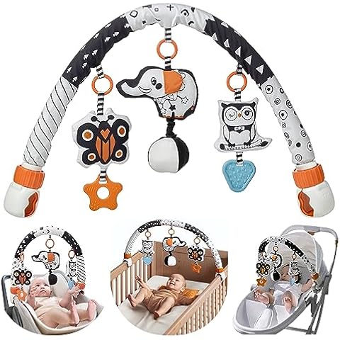 TUMAMA Car Seat Toys for Babies 0-6 Months, Stroller Toys for Infant 0-6 Months, Newborn Sensory Hanging Rattle Arch Toy with Butterfly Elephant Owls,Musical Toy for Baby 6-12 Months Cover