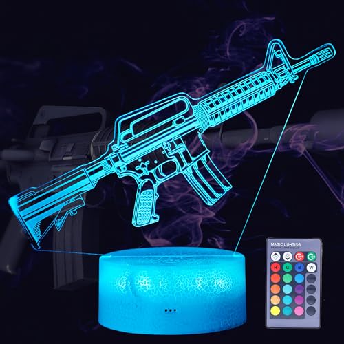 Image of M4A1 Night Light, M4A1 Model Gifts, 3D Illusion Lamp with 16 Colors Changing, Remote Control and Dimmable, Game Living Room Decoration, Holiday Xmas Gifts